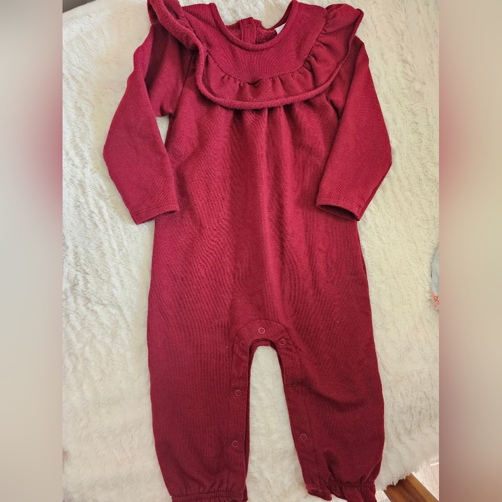 Ever & Ever baby girl fleece jumpsuit in maroon size 9m